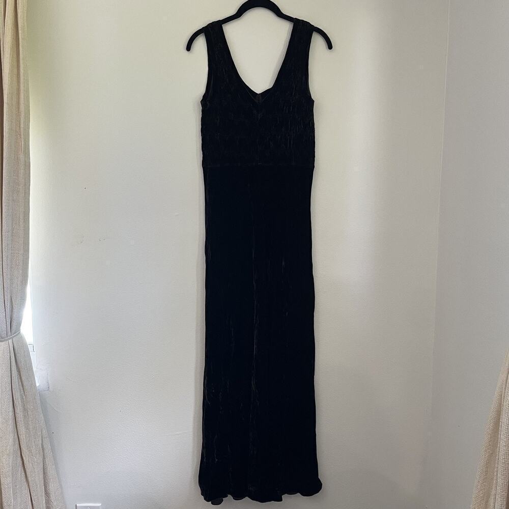 VTG 90s Beth Schaeffer Chocolate Brown Crushed Velvet Maxi Dress Size S - Picture 5 of 10